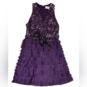 Mark & James Badgley Mischka Purple Sequin Tulle cocktail dress With Belt Size 6